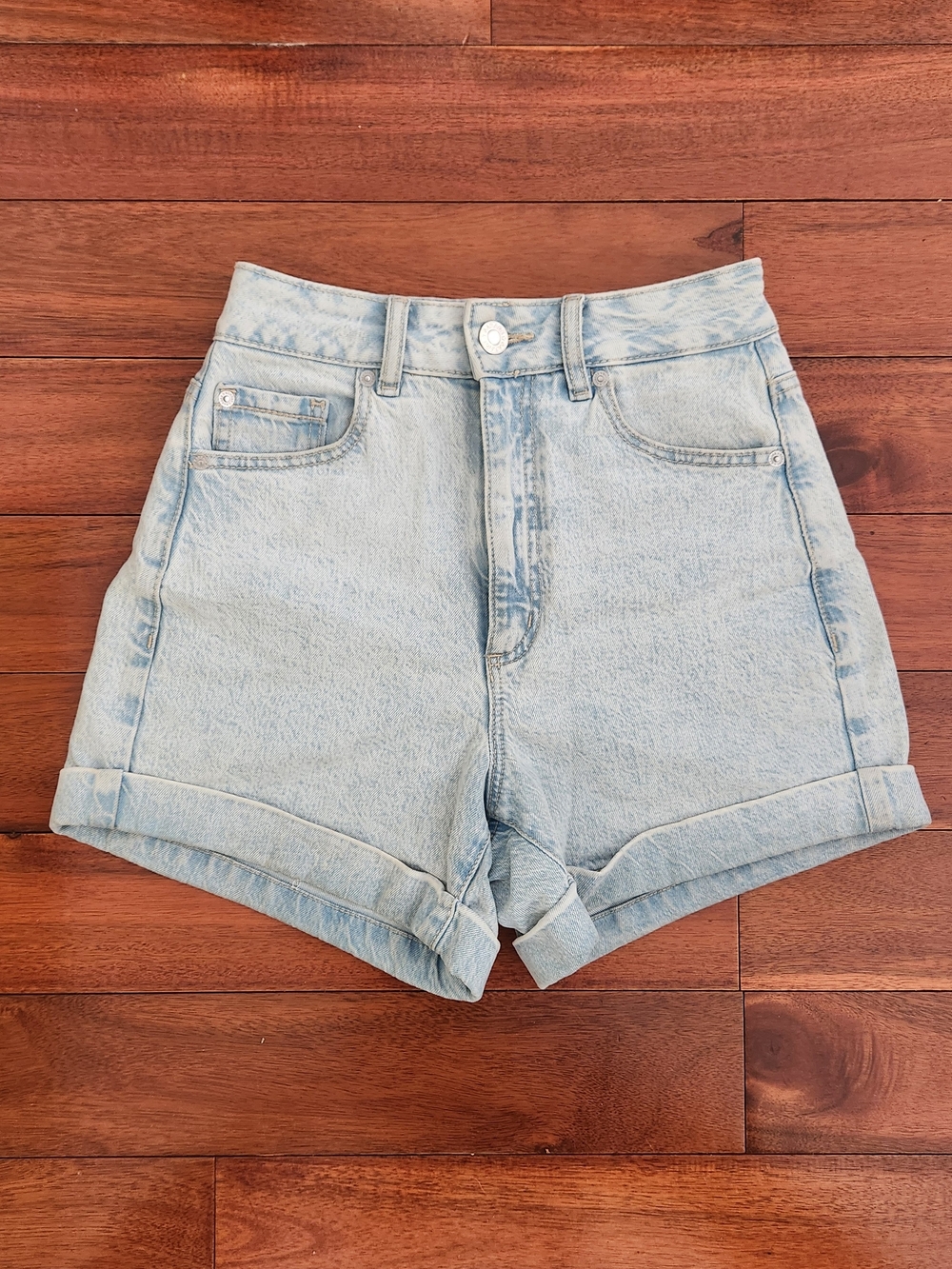 Garage Light Blue High-Rise 80's Mom Cuffed Denim Shorts